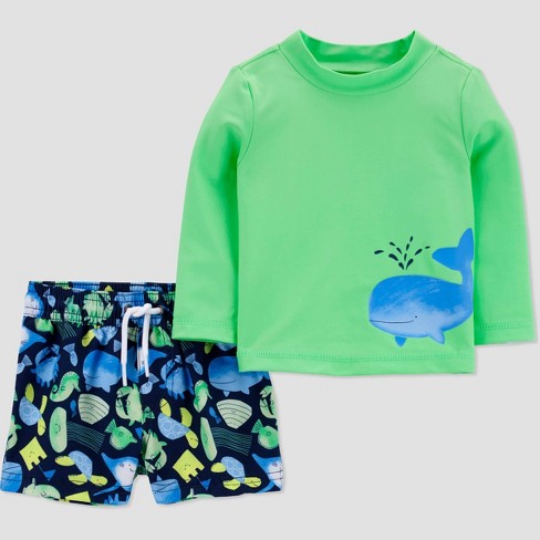 Carter s Just One You Baby Boys Long Sleeve Sealife Rash Guard Set Green blue 3m Target