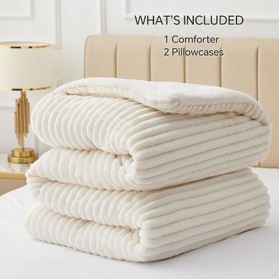 Der Rose BALHAM TRADE-3 Pieces Fleece Queen Comforter Set Super Soft Warm Fluffy Luxury Bed Set for Winter Bright White-Queen 88"x88" — фото 2