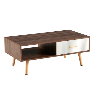 Bencmate Coffee Tables Living Room Premium Material Construction, Textured Drawer for Storage, Solid Leg Stability, Brown, 45.66"*24.21"*4.33"