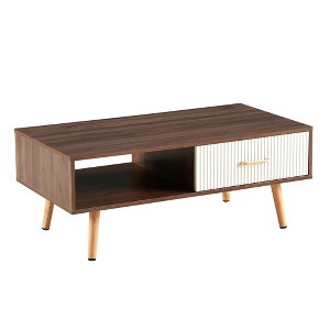 Vynxaria Multi colors Rattan Coffee Tables - 41" Sliding Door Storage Modern Living Room Table - 1 of 4