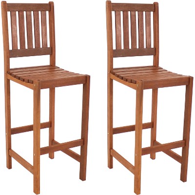 Sunnydaze Outdoor Meranti Wood with Teak Oil Finish Wooden Patio Tall Bar Height Chairs Set - Brown - 2pk