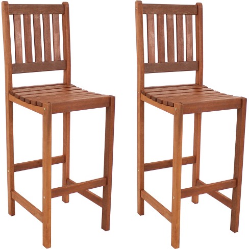 Sunnydaze Outdoor Meranti Wood with Teak Oil Finish Wooden Patio Tall Bar Height Chairs Set Brown 2pk