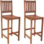 Sunnydaze Outdoor Meranti Wood with Teak Oil Finish Wooden Patio Tall Bar Height Chairs Set - Brown - 2pk
