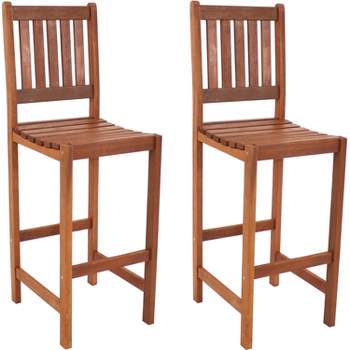 Sunnydaze Outdoor Meranti Wood with Teak Oil Finish Wooden Patio Tall Bar Height Chairs Set - Brown - 2pk