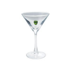 Storied Home 6-Ounce Stemmed Martini Glass with Olive Inside, Green and Red - 1 of 2
