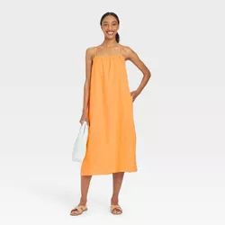 Women's Easy Linen Tank Dress - A New Day™ Orange XXL