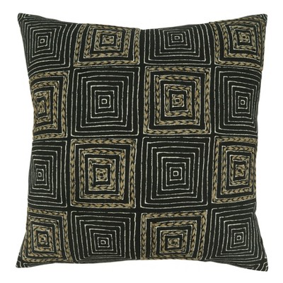 Saro Lifestyle Embroidered Maze Design Throw Pillow with Down Filling, 20", Black