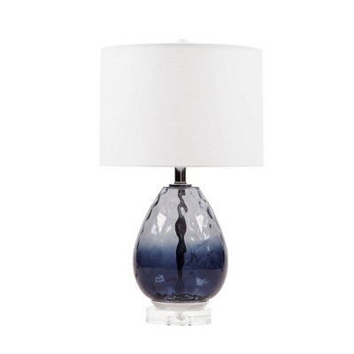 Borel 24.25" Dark Blue Ombre Glass Table Lamp with Drum Shade
