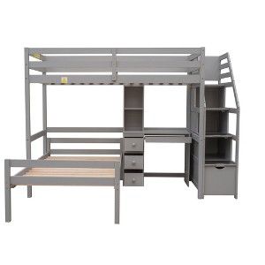 YOOCOZZ Twin Over Twin Bunk Bed & Loft Bed with Built-in Desk, Drawers, Shelves and Storage Staircase, Separate Design - 1 of 4