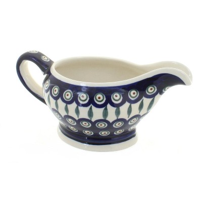 Blue Rose Polish Pottery Peacock Gravy Bowl