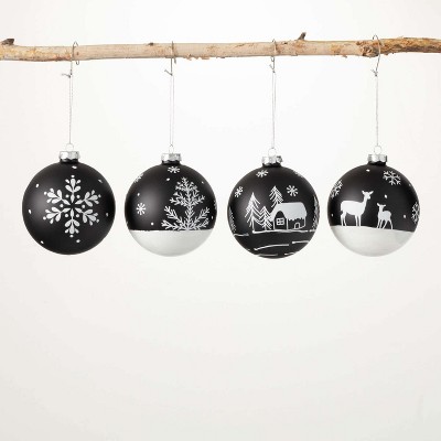 Winter Silhouette Ornament Multicolor 4"H Glass Set of 4