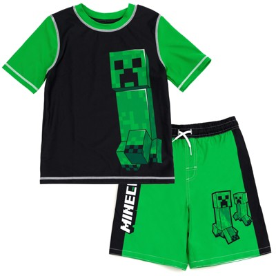 Minecraft Zombie Creeper Alex Steve Rash Guard And Swim Trunks