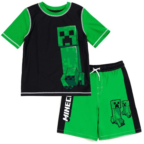 Minecraft Zombie Creeper Alex Steve Rash Guard And Swim Trunks 
