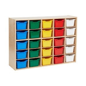 ECR4Kids Streamline 25 Cubby Tray Cabinet with 25 Scoop Front Storage Bins, 5x5, Natural - 1 of 4