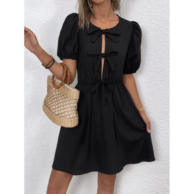 short sleeve mini dress summer Women's Summer Swing Mini Dress Floral V Neck Short Sleeve Backless A-Line Flare Short Dress Light Blue Floral XL