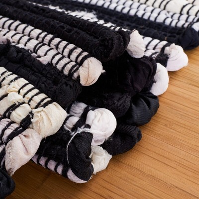 Handmade Black and Multicolor Wool Cotton Striped Runner Rug