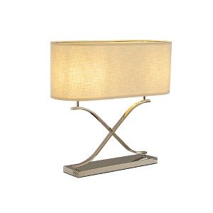 ALOADECOR 2-Light 24'' Modern Elegant Polished Nickel Minimalist Stainless Steel Table Lamp With Ivory Fabric Shade For Entryway Living Room Bedside - 1 of 4