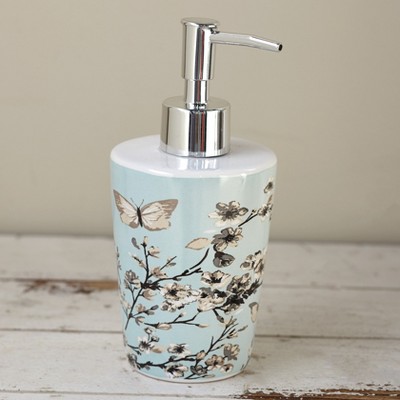 Lakeside Liquid Hand Soap Pump - Bathroom Soap Dispenser – Aqua Green Blue Floral Cherry Blossom