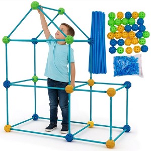 5 Star Super Deals Kids Tent Fort Building Kit – 360° Connectors for STEM Learning with BPA-Free Plastic, 48 Tubes 31 Balls 90 Clips for Tents - 1 of 4