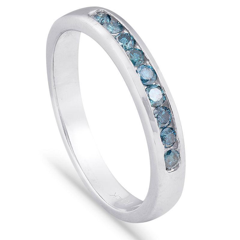 Pompeii3 1/4 cttw Blue Diamond Wedding Ring 14K White Gold Channel Set Stackable Band, 3 of 6