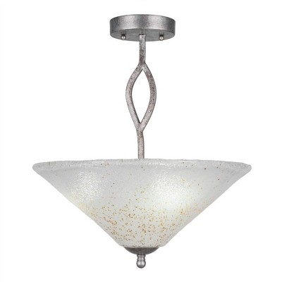 Toltec Lighting Revo 3 - Light Flush Mount in  Aged Silver with 16" Gold Ice Shade