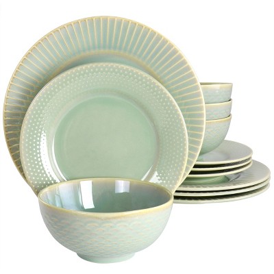 Gibson Home Siam 12 Piece Round Stoneware Dinnerware Set In White : Target