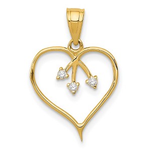 Black Bow Jewelry 14k Yellow Gold & CZ Three Stone Heart Pendant, 13mm - 1 of 4