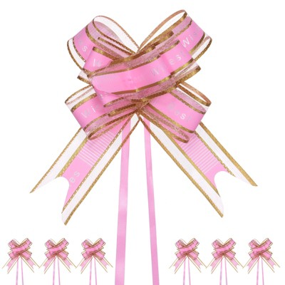 Unique Bargains Plastic Gold Edge Satin Multipurpose Ribbon Pull Bows 20 Pcs