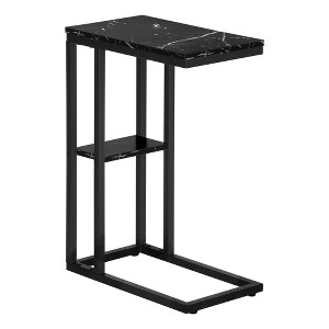 Monarch Specialties Accent Table C-Shaped End Side Snack Living Room Bedroom Metal Laminate Black Marble Look Contemporary Modern - 1 of 3