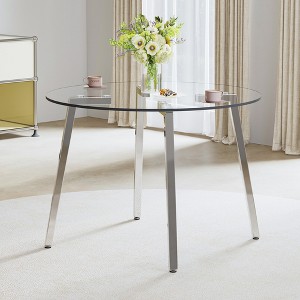 XIYUYEU Round Dining Table with Glass Top Metal Legs for Dining Room - 1 of 4