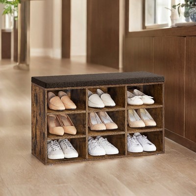 Shoe Bench with Cushion, Storage Bench with Padded Seat, Entryway Bench with 9 Compartments, for Bedroom, 11.9 x 30.9 x 18.9 Inches