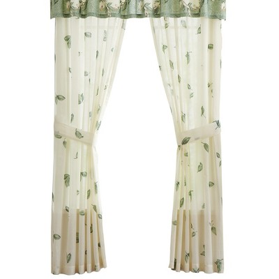 Collections Etc Magnolia Garden Floral Leaf Rod Pocket Window Curtains - Country Cottage Chic Design