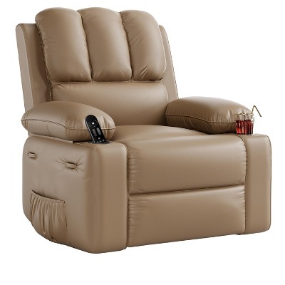 22'' Leather Recliner Chair for Adults, Overstuffed Manual Recliner Chair, Single Sofa with Cup Holder and Side Pockets,  for Living Rooms