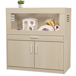 DSVIMOY Guinea Pig Cages, Hamster Cage Wood with Independent Storage Cabinet for Rat Chinchilla, Openable Top, Teak, 31.5"*15.7"*33.5" - 1 of 4