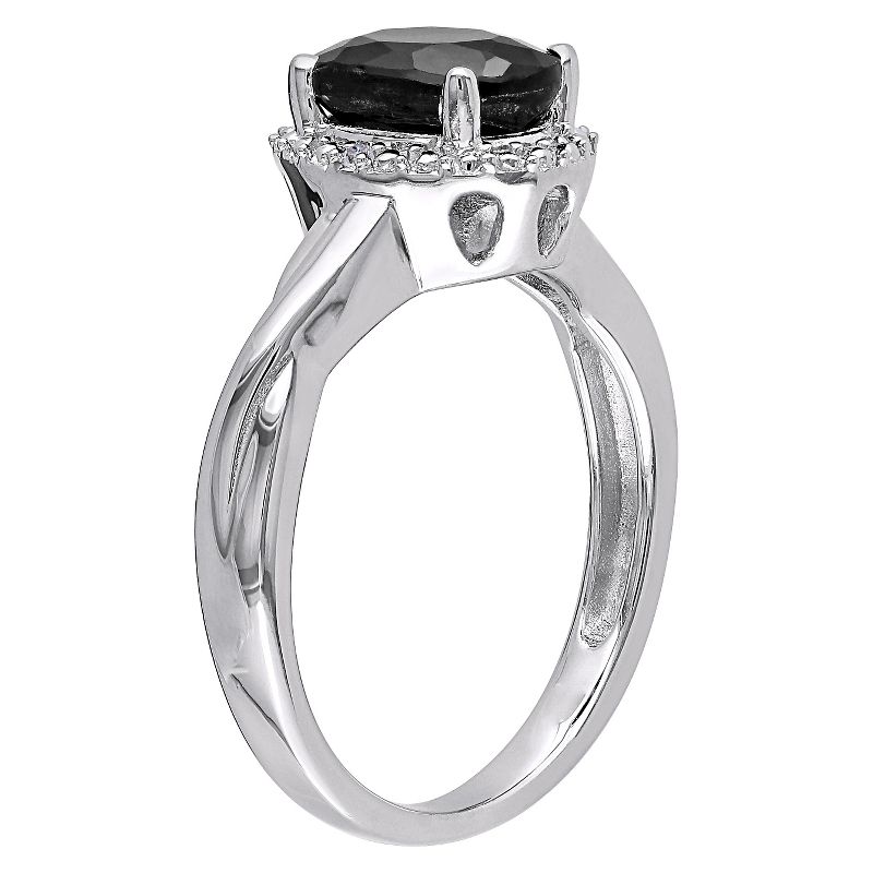 1 3/5 CT. T.W. Oval Black Sapphire and 0.01 CT. T.W. Diamond Ring Silver (I3), 3 of 7