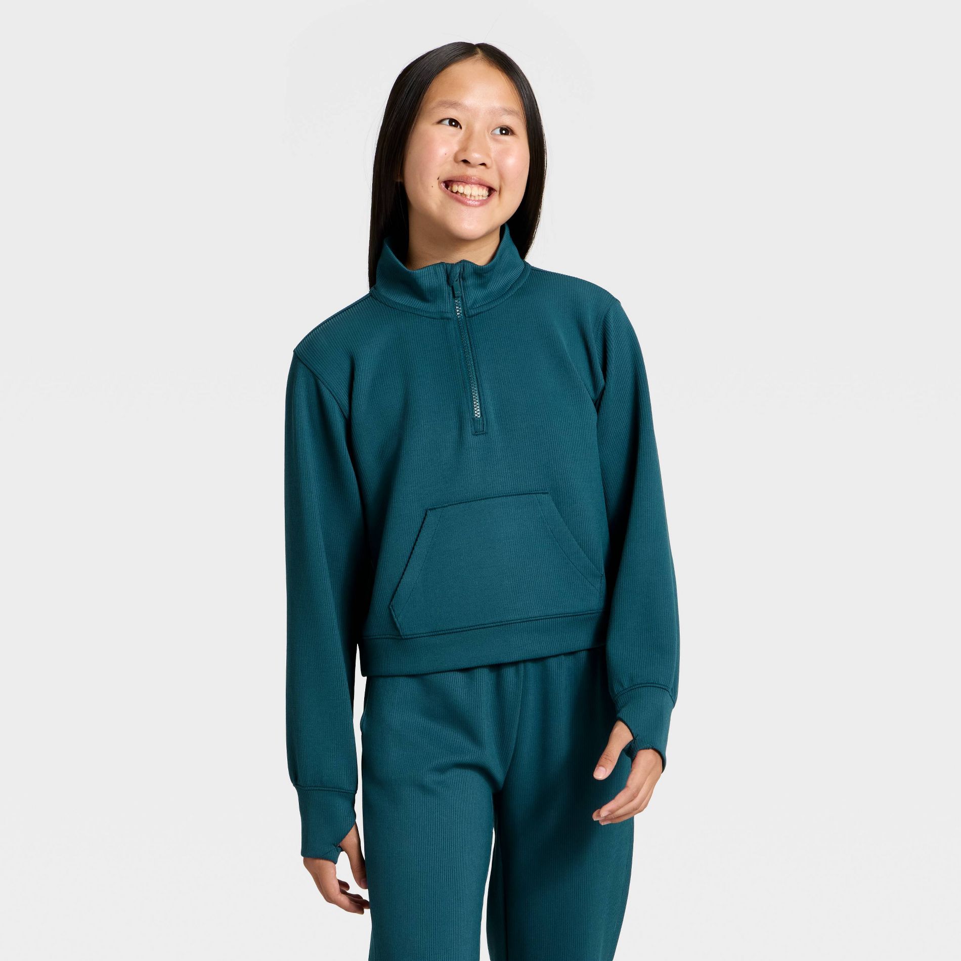 Girls' Airy Sleek Ribbed Half Zip Pullover - All In Motion™
