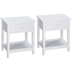 HOMCOM Side Table, Modern End Table with Storage Drawer and Shelf, Living Room, Set of 2,  White - 1 of 4