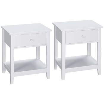 HOMCOM Side Table, Modern End Table with Storage Drawer and Shelf, Nightstand for Bedroom, or Living Room, Set of 2, White