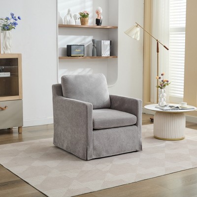 TOAOTBNBO Wide Swivel Chair with Removable Back Cushion, Modern Upholstered Armchair for Balcony Stain-resistant Club Chair with Wood Frame, Gray