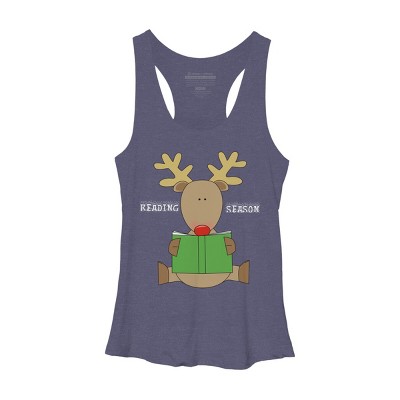 Women's Design By Humans Christmas Reading Reindeer Shirt By Galvanized Racerback Tank Top