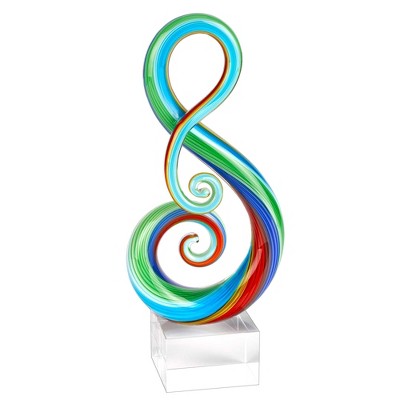 HomeRoots 12" Clear and Rainbow Murano Glass Modern Abstract Tabletop Sculpture