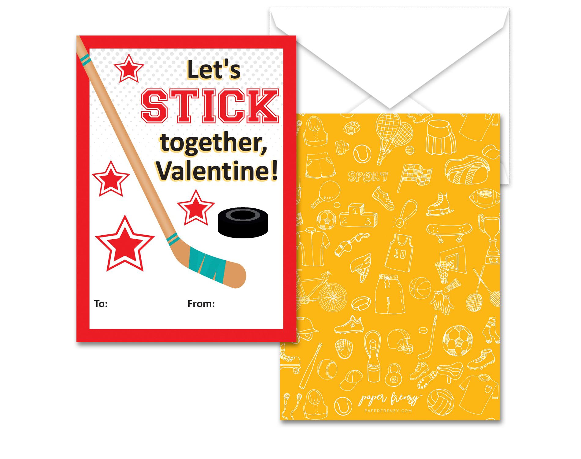 Paper Frenzy Hockey Themed Valentines - 25 pack WITH ENVELOPES