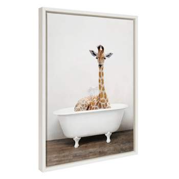 18" x 24" Sylvie Giraffe 2 in The Tub Color Framed Canvas by Amy Peterson White - Kate & Laurel All Things Decor