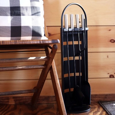 Modern Black Carbon Steel Fireplace Tool Set with Stainless Steel Handles