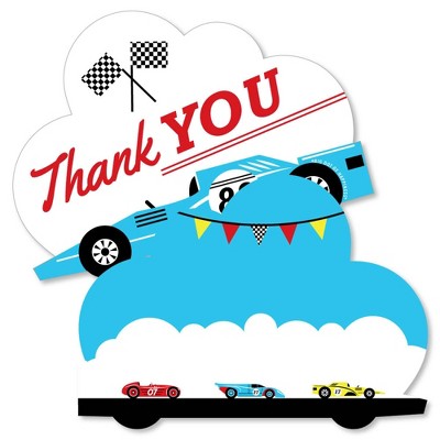 Big Dot of Happiness Let's Go Racing - Racecar - Shaped Thank You Cards - Birthday Party or Baby Shower Thank You Note Cards with Envelopes -Set of 12