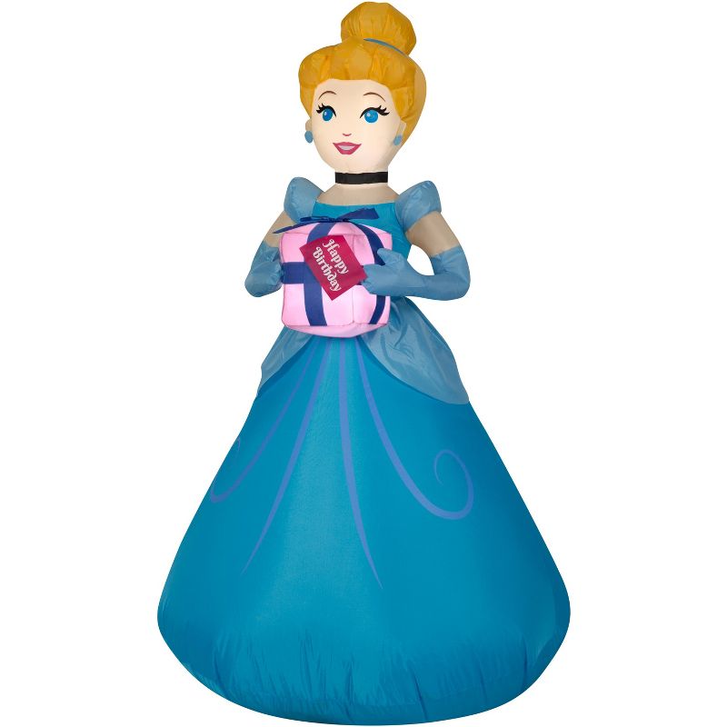 Gemmy Airblown Inflatable Birthday Party Cinderella with Present, 3.5 ft Tall, Blue, 1 of 4