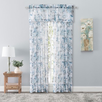 Blue Floral Sheer Rod Pocket Panel 54x84 Polyester