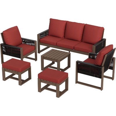 EAGLE PEAK 6 Pieces Natural Cedar Wood Conversation Set, Outdoor Patio Furniture with 2 Ottomans and Side Table
