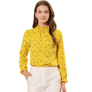 Allegra K Women's Boho Vintage Ruffled Neck Keyhole Back Floral Blouse - 1 of 4