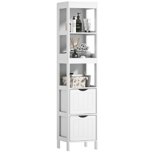 HOMCOM Narrow Bathroom Storage Cabinet, Bathroom Cabinet with Drawers & Open Shelves, Freestanding Slim Bathroom Floor Cabinet, White - 1 of 4